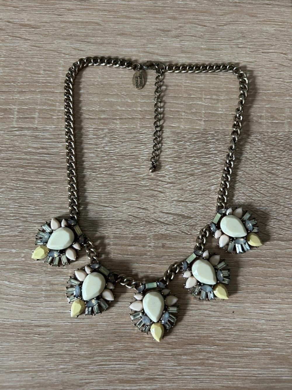 Spring Street Cream, Pale Yellow & Mint Cluster Necklace